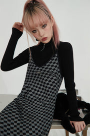 A-Line Slit Check Sleeveless Dress