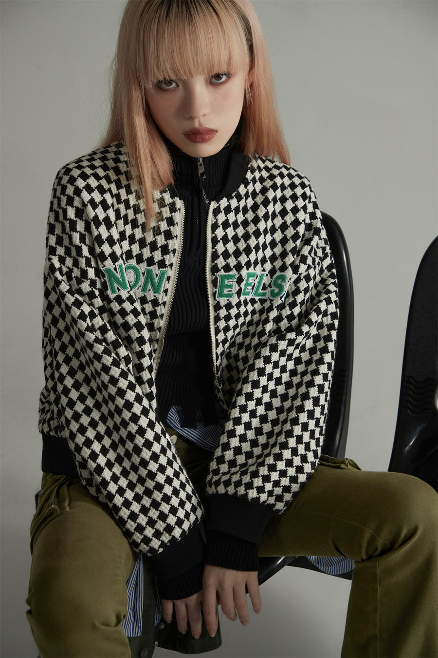 CHUU Chess Pattern Loose Fit Coat