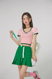 Color Block Short-Sleeved Crop Top