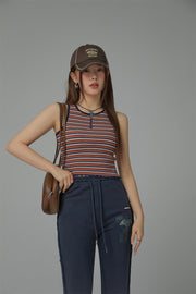 Half Zip-Up Striped Sleeveless Top