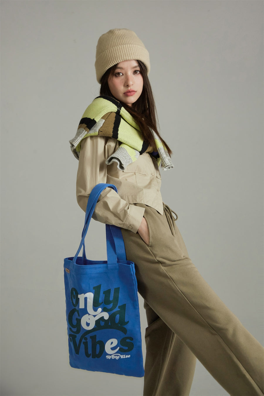 CHUU Only Good Vibes Navy Canvas Bag