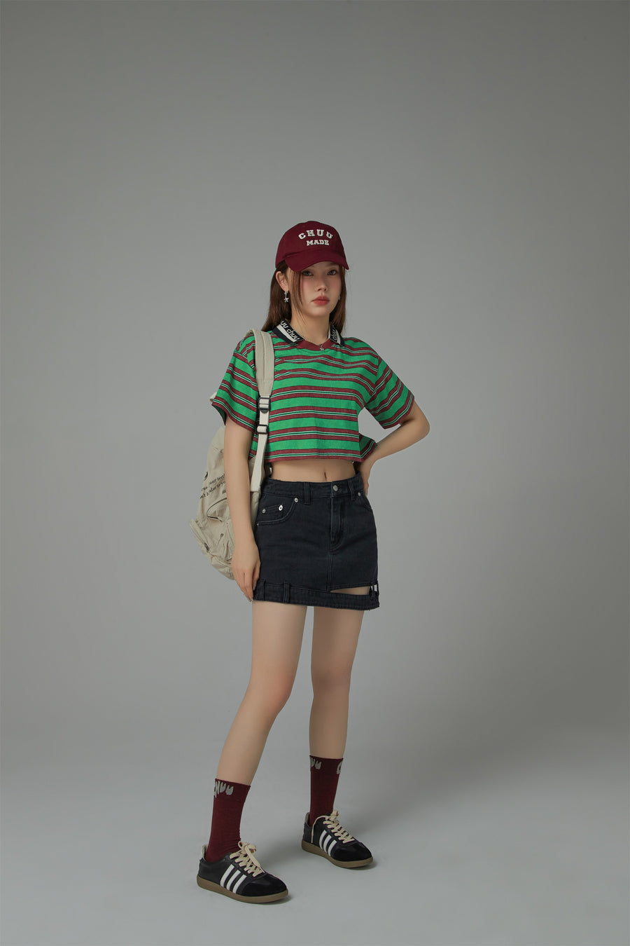 CHUU Striped Cropped T-Shirt