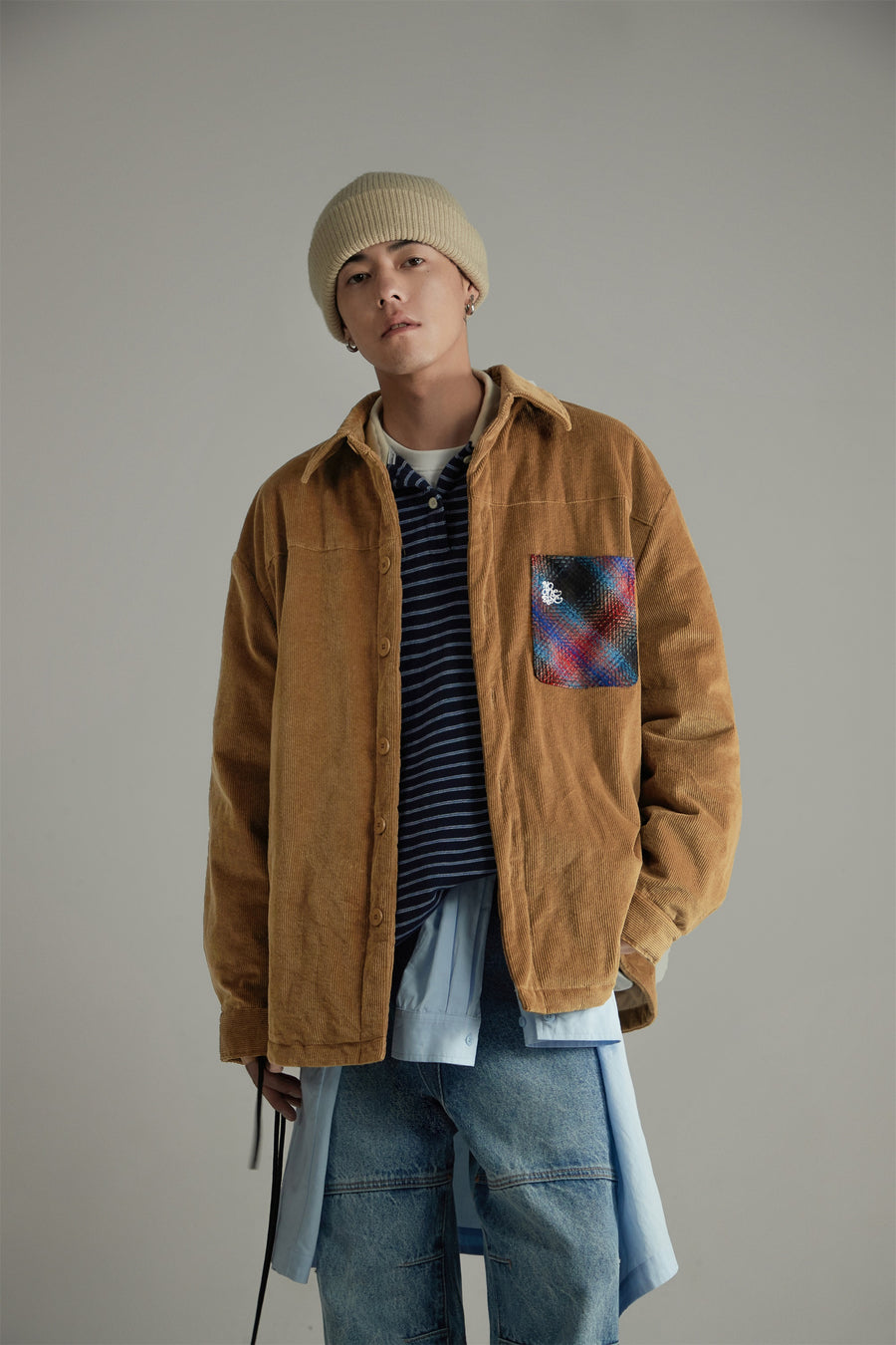 CHUU Color Block Corduroy Quilted Jacket