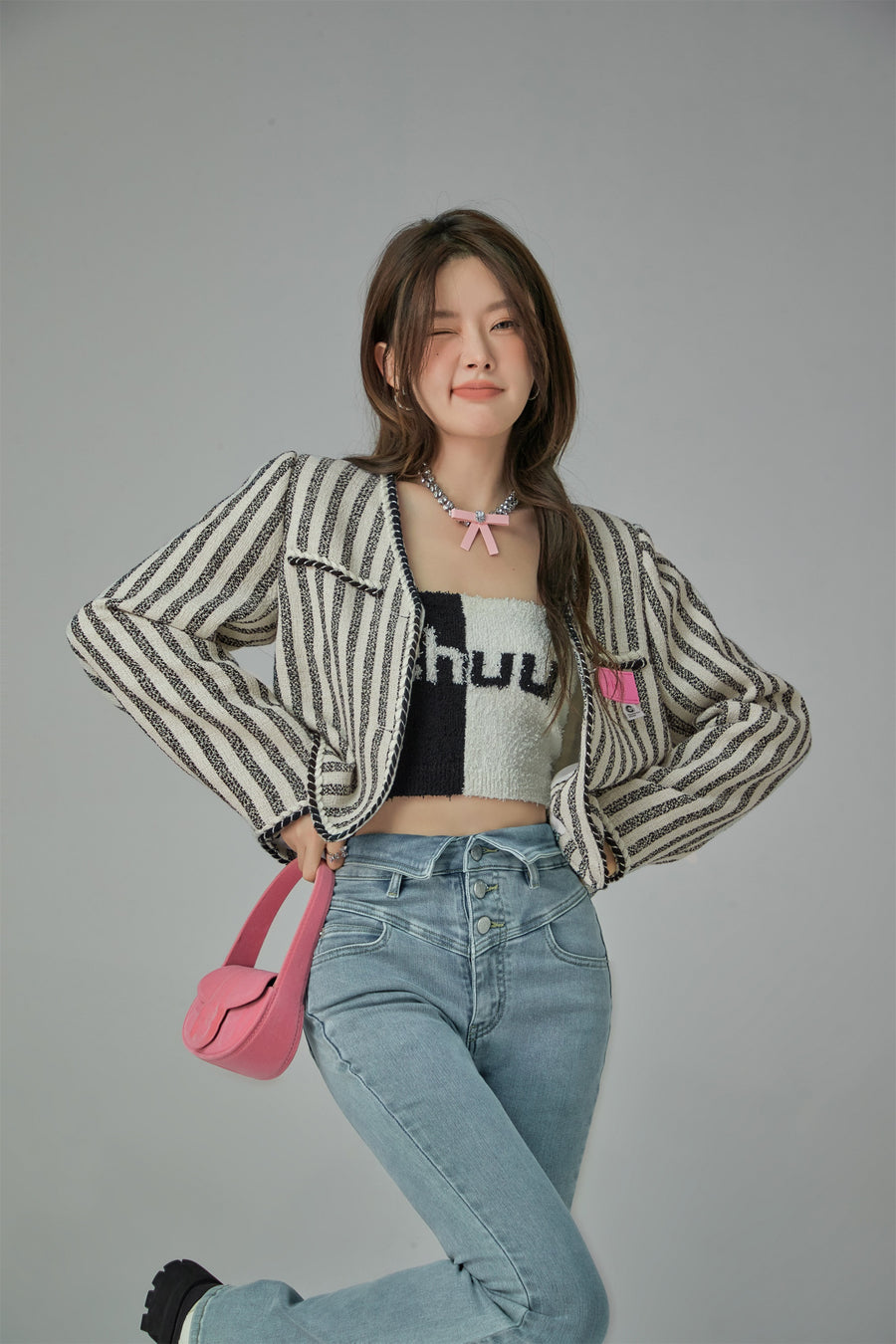 CHUU Cupcake Striped V-Neck Jacket