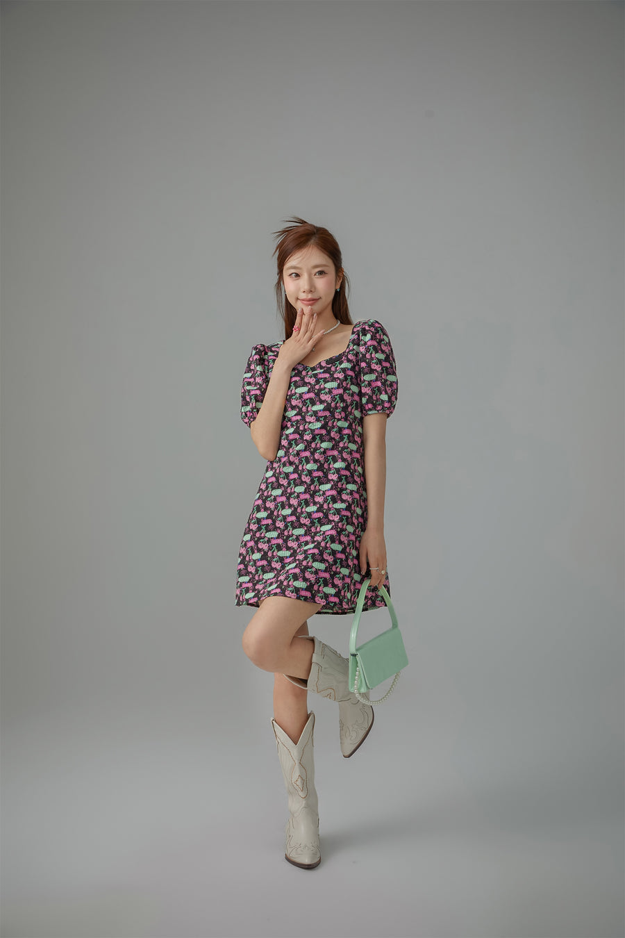 CHUU Cherries Back Cutout Mini Dress