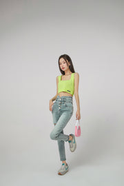 High Waist Button Slim Jeans