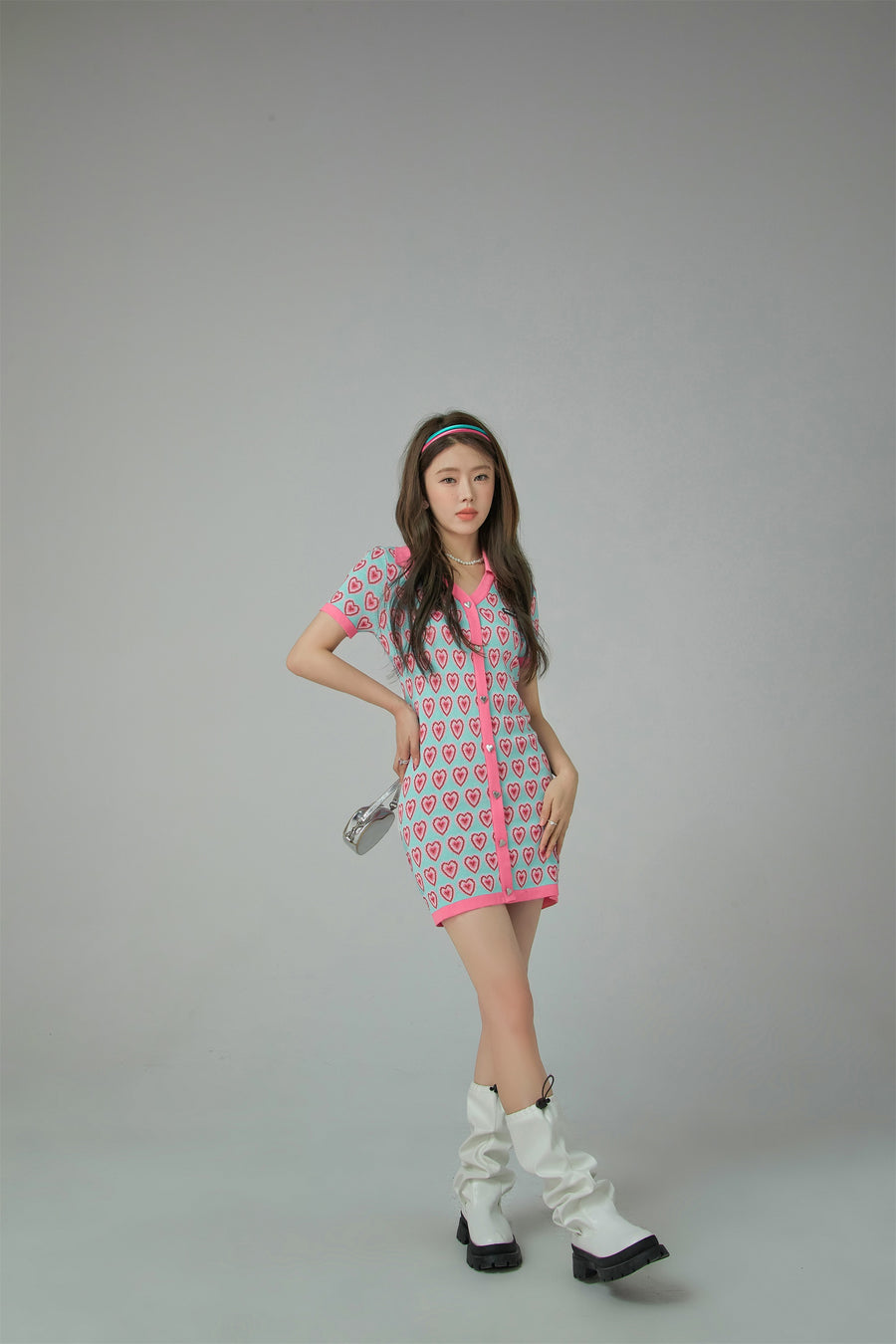 CHUU Hearts Buttoned Knit Mini Dress