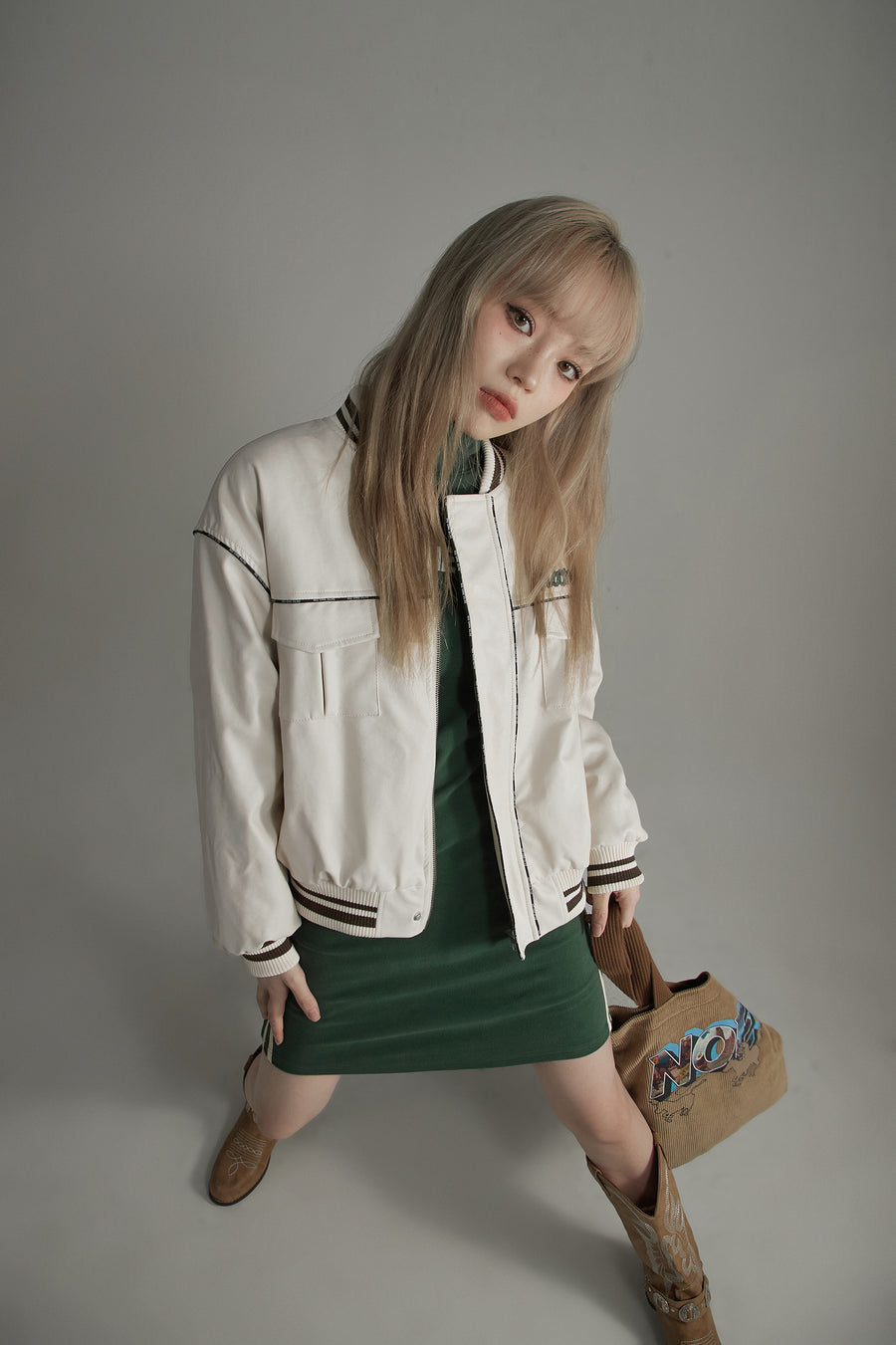 CHUU Faux Leather Pocket Zip-Up Jacket