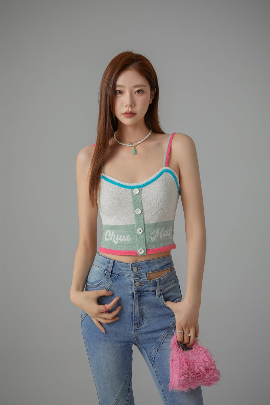 CHUU Color Lined Button Bustier Top