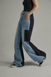 Color Outline Wide Denim Pants