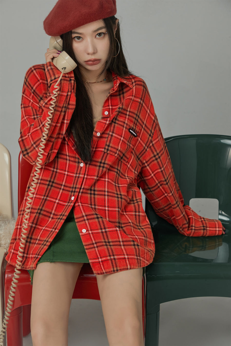 CHUU Vintage Check Loose Shirt