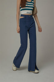 Side And Front Slits Bootcut Pants