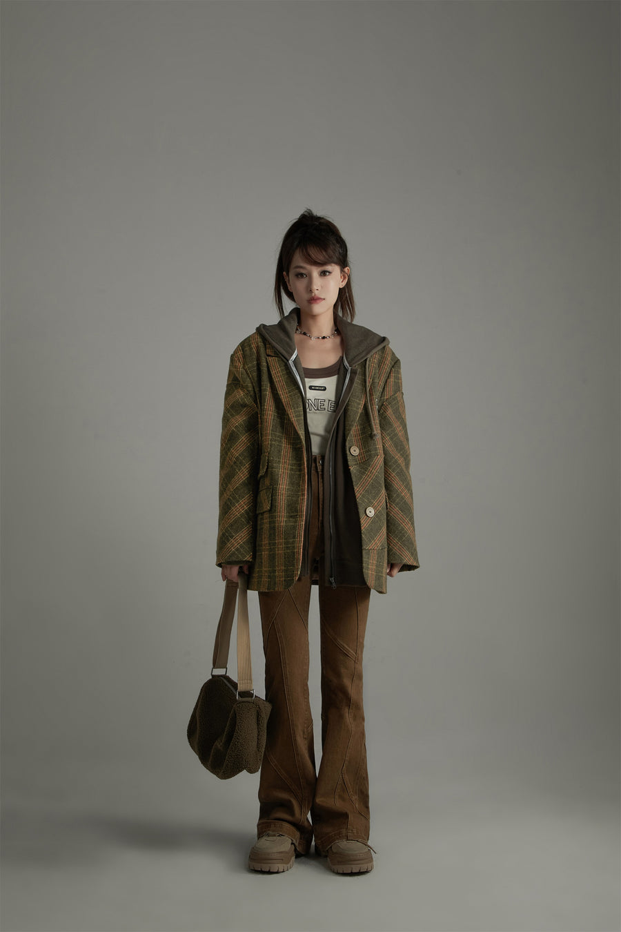 CHUU Vintage Wool Check Overfit Jacket