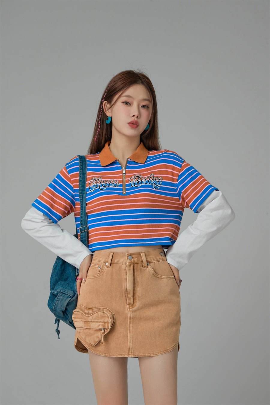 CHUU Only Upwards Color Stripe Crop T-Shirt