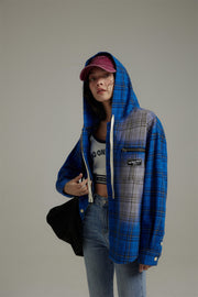 String Check Hooded Shirt