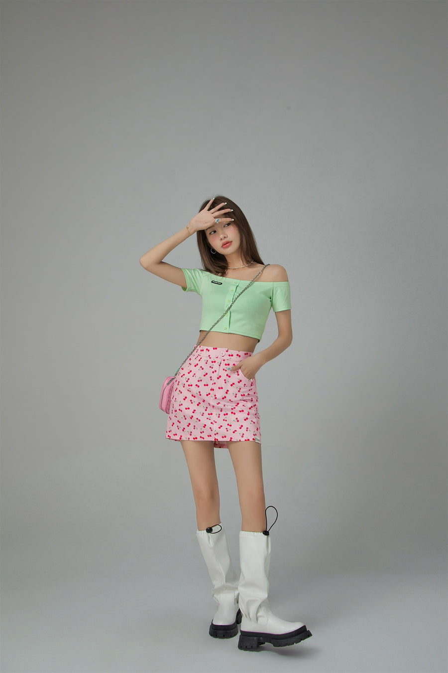 CHUU Cherry Print A-Line Mini Skirt