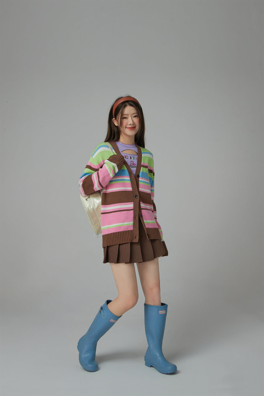 CHUU Planet Chuu Embroidered Stripe Cardigan