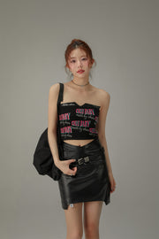 Chuu Baby Faux Leather Knit Tube Top