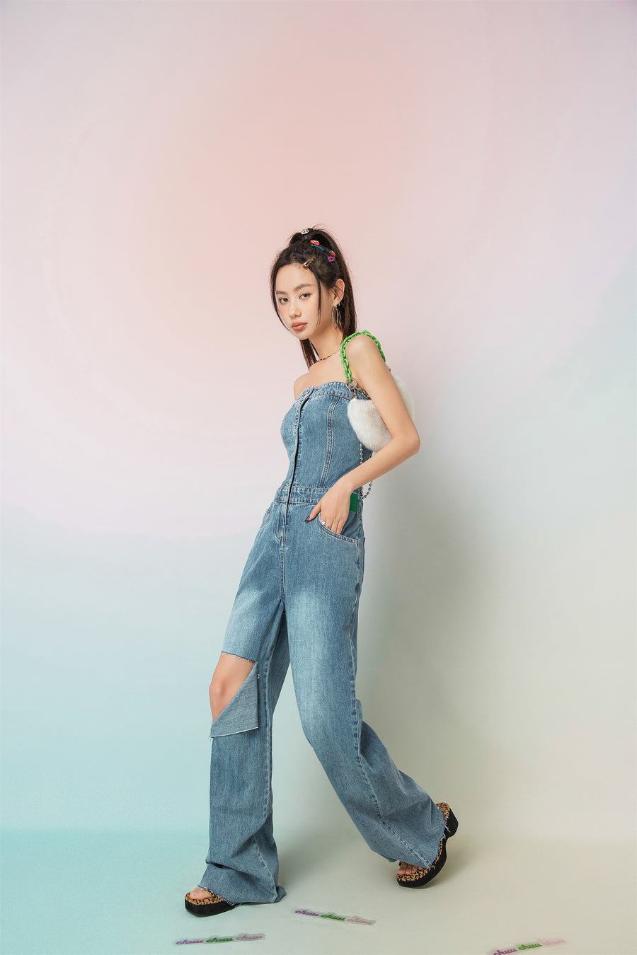 CHUU This Is My Reality Denim Jumpsuit