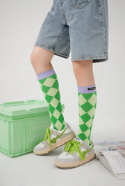 Diamond Check Mid-Calf Socks