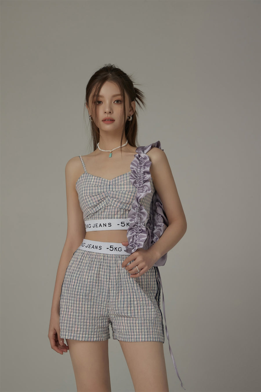 CHUU Check Color Strap Bustier Top