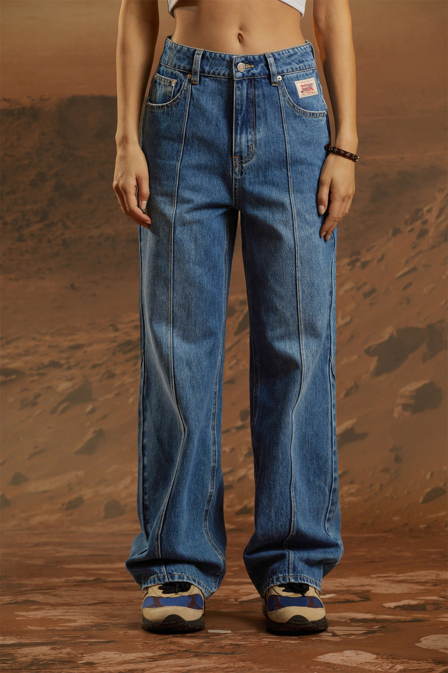 CHUU Washed Wide Line Denim Jeans