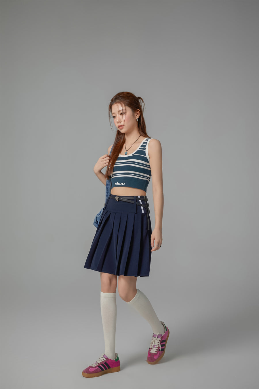 CHUU Striped Knit Sleeveless Crop Top