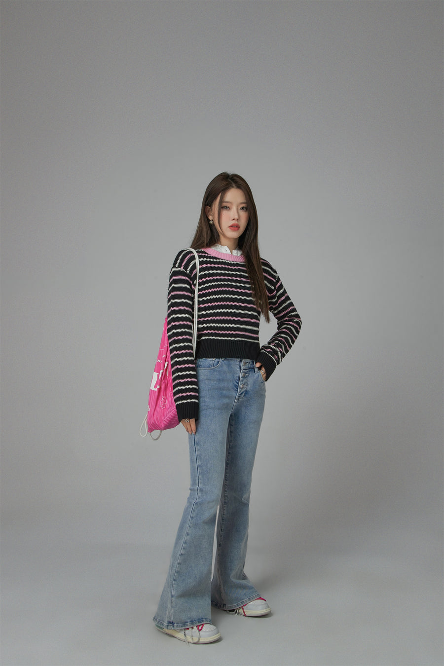 CHUU Rejoice Striped Crop Knit Sweater