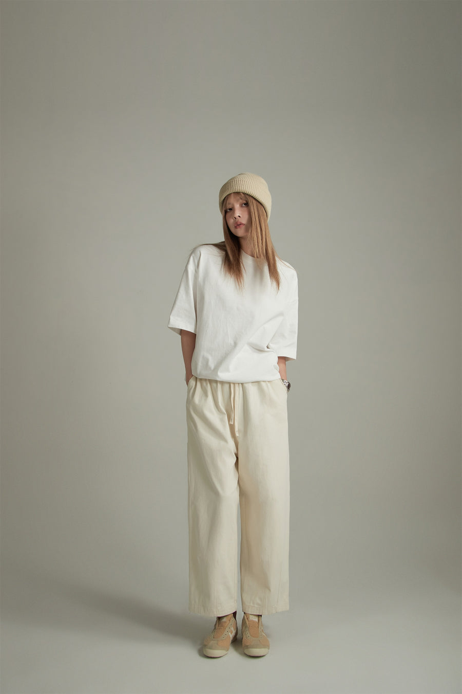 CHUU Cotton Ankle Cropped Wide Pants