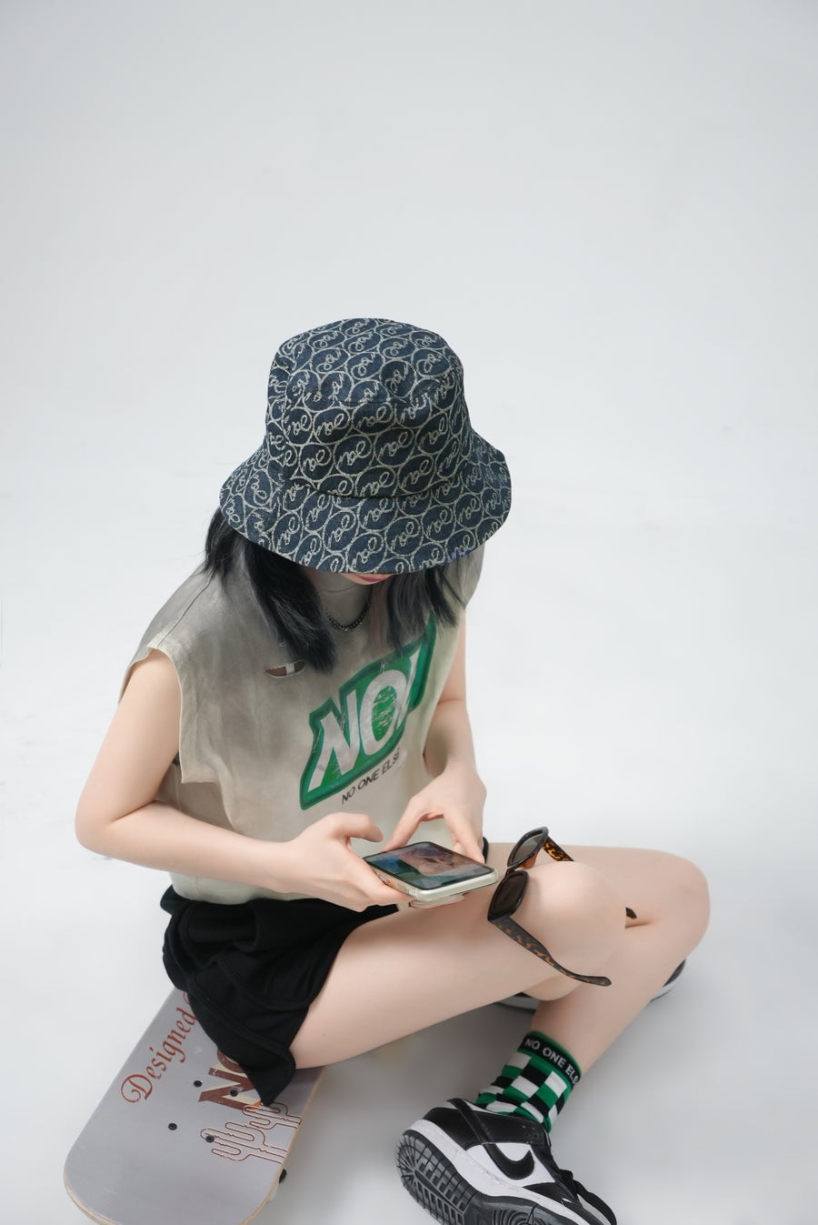 CHUU Denim Print Bucket Hat