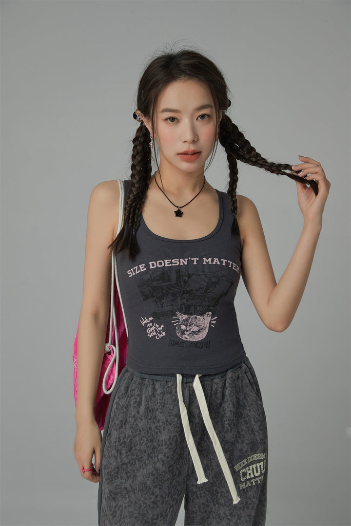 Size Doesnt Matter U-Neck Crop Sleeveless Tank Top