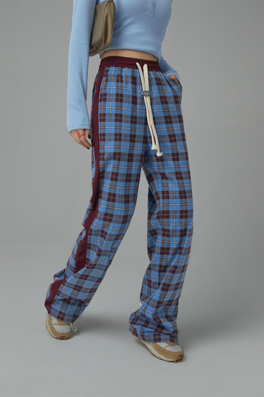 CHUU Check String Wide Casual Pants