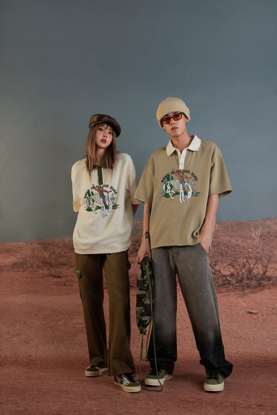 CHUU Skeleton Cowboy Polo T-Shirt