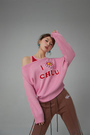 I Love Chuu Off Shoulder Knit Sweater