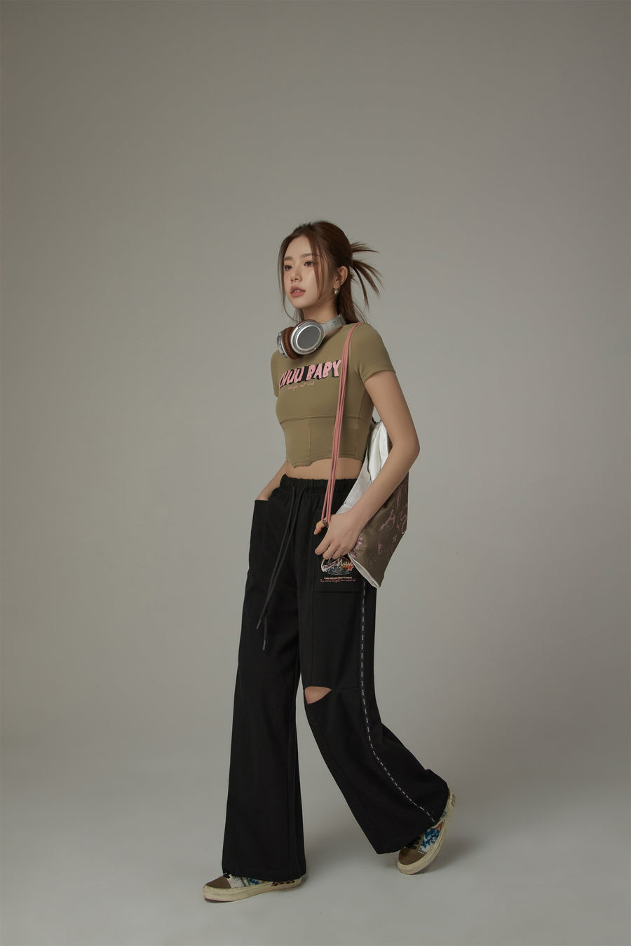 CHUU String Wide Slit Pants