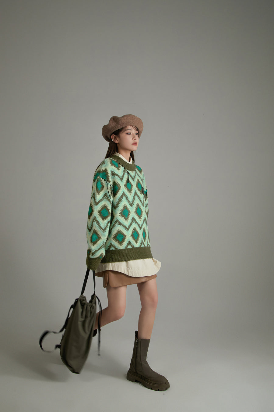 CHUU Argyle Loose Fit Knit Sweater