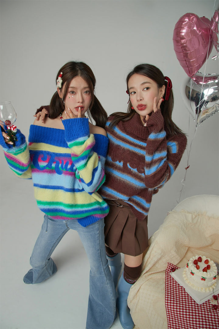 Loving You Two-Ways Stripe Knit Sweater