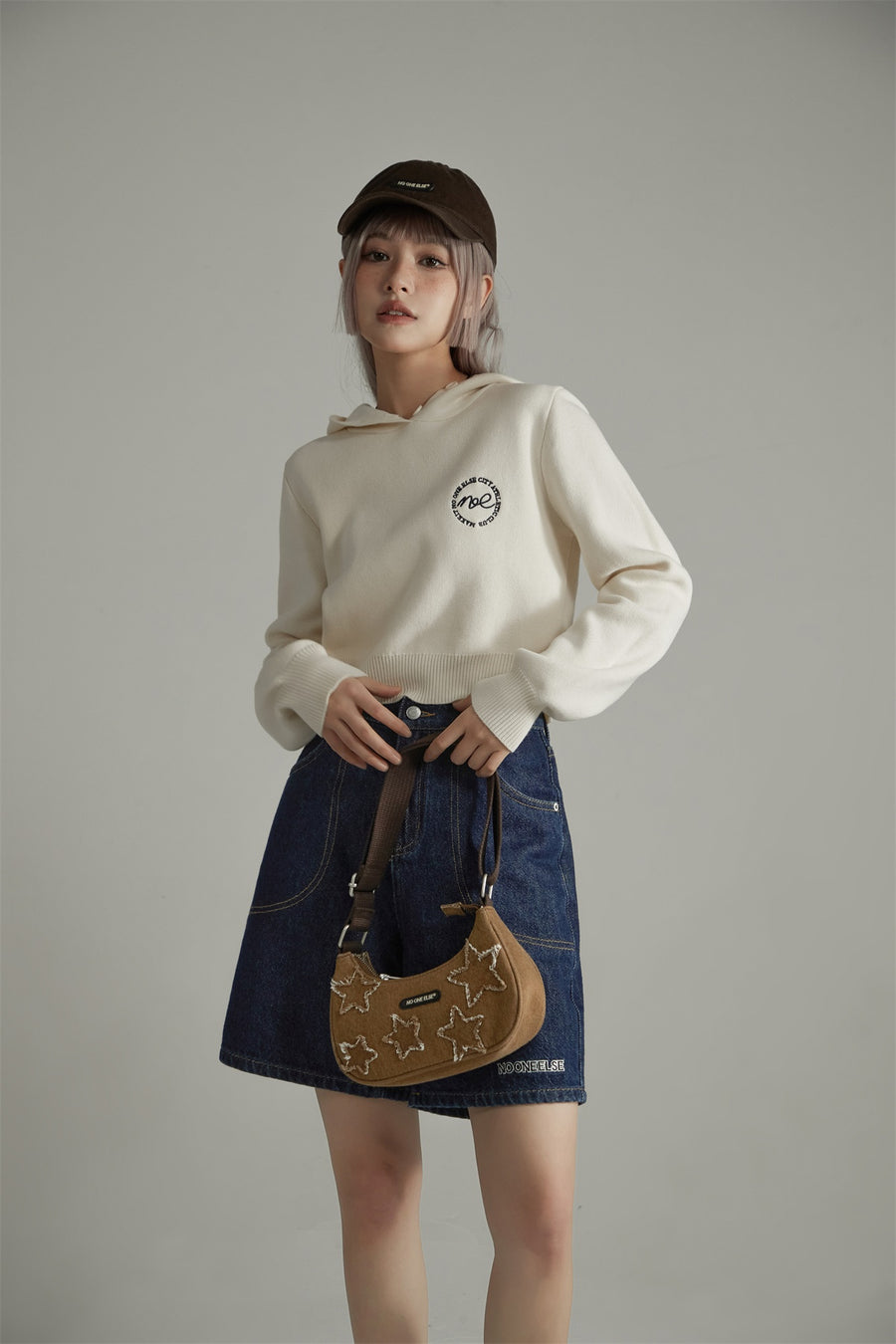 CHUU Noe Cropped Knit Hoodie