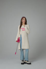 Crochet Side Slit Knit Long Sweater Dress