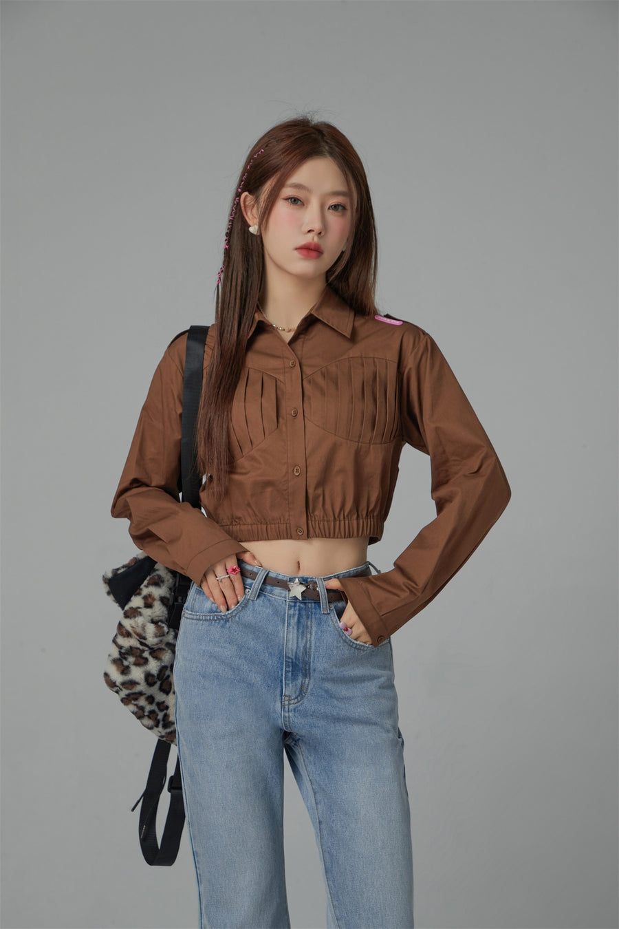 CHUU Shirred Cropped Shirt