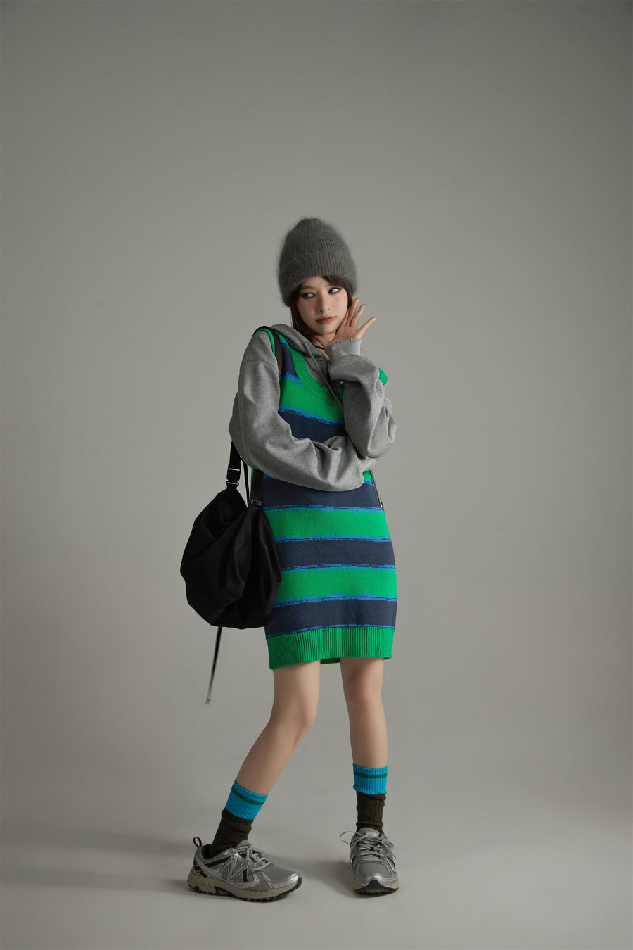 CHUU Striped Loose Fit Knit Sleeveless Dress