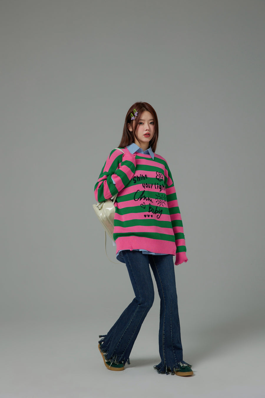 CHUU Shine Your Light Stripe Knit Sweater