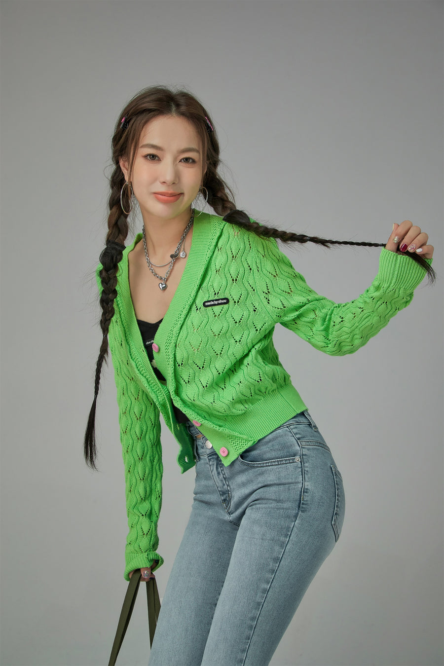 CHUU Lovely Crochet V-Neck Cardigan