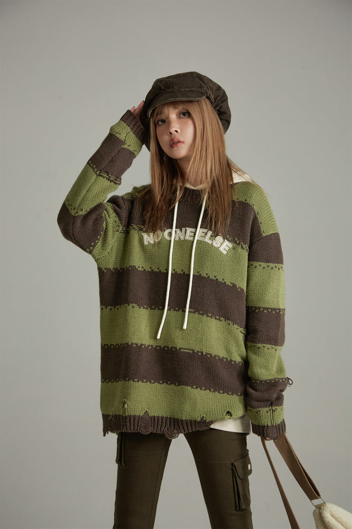 Green Striped Knit Sweatshirt