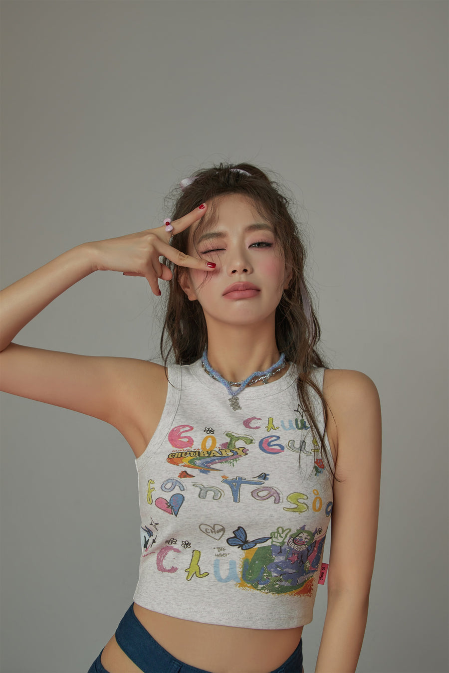 CHUU Circus Printed Sleeveless Crop Top