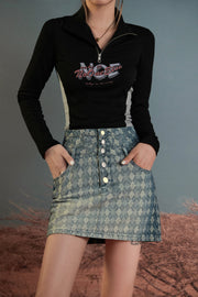 Gradient Argyle Denim Skirt