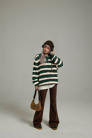 Polo Neck Stripe Knit Top