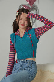 When I Am With You Embroidered V-Neck Sleeveless Knit Vest