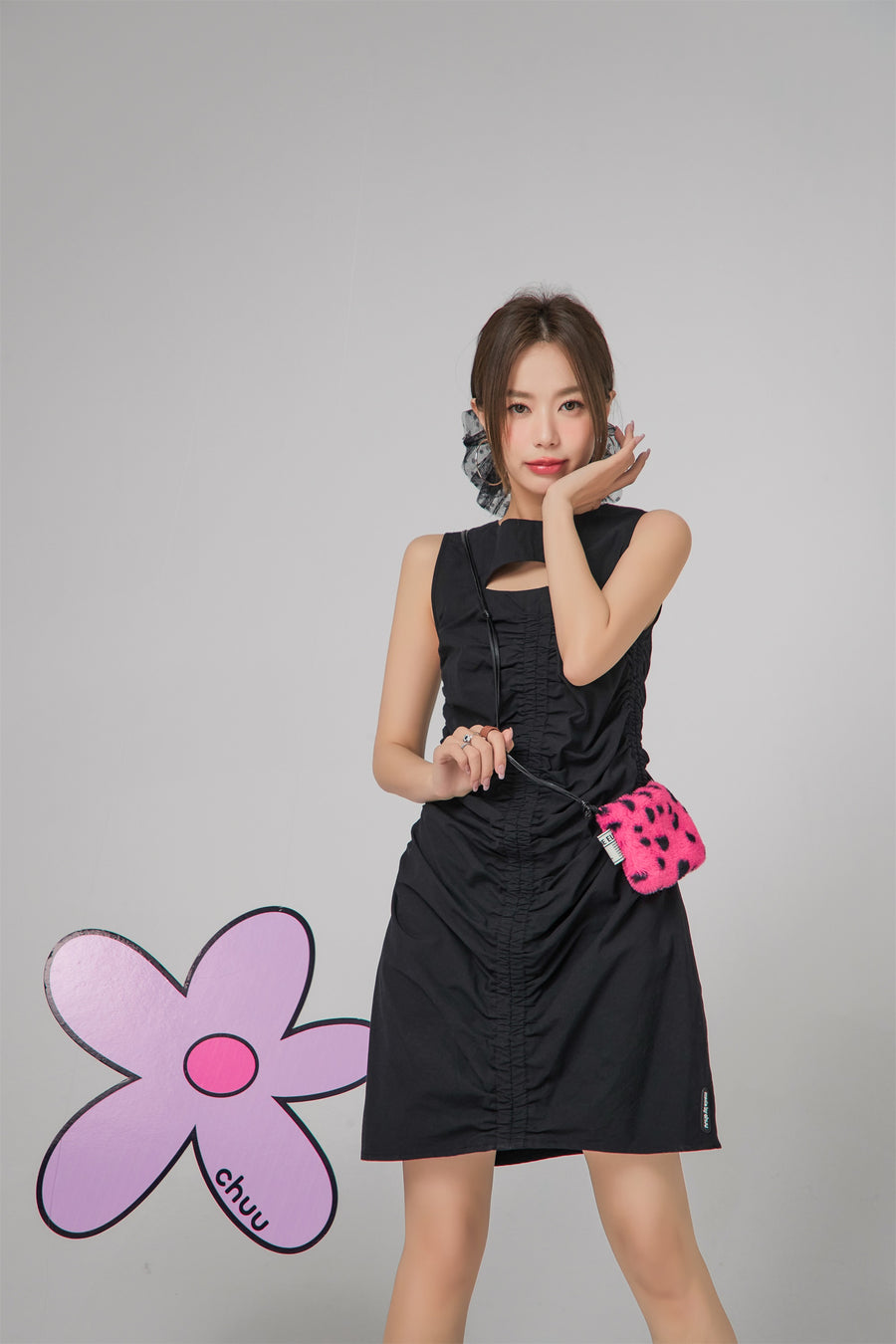 CHUU Shirring Cutout Sleeveless Dress