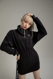 Big Collar Half Zip-Up Velvet Dress